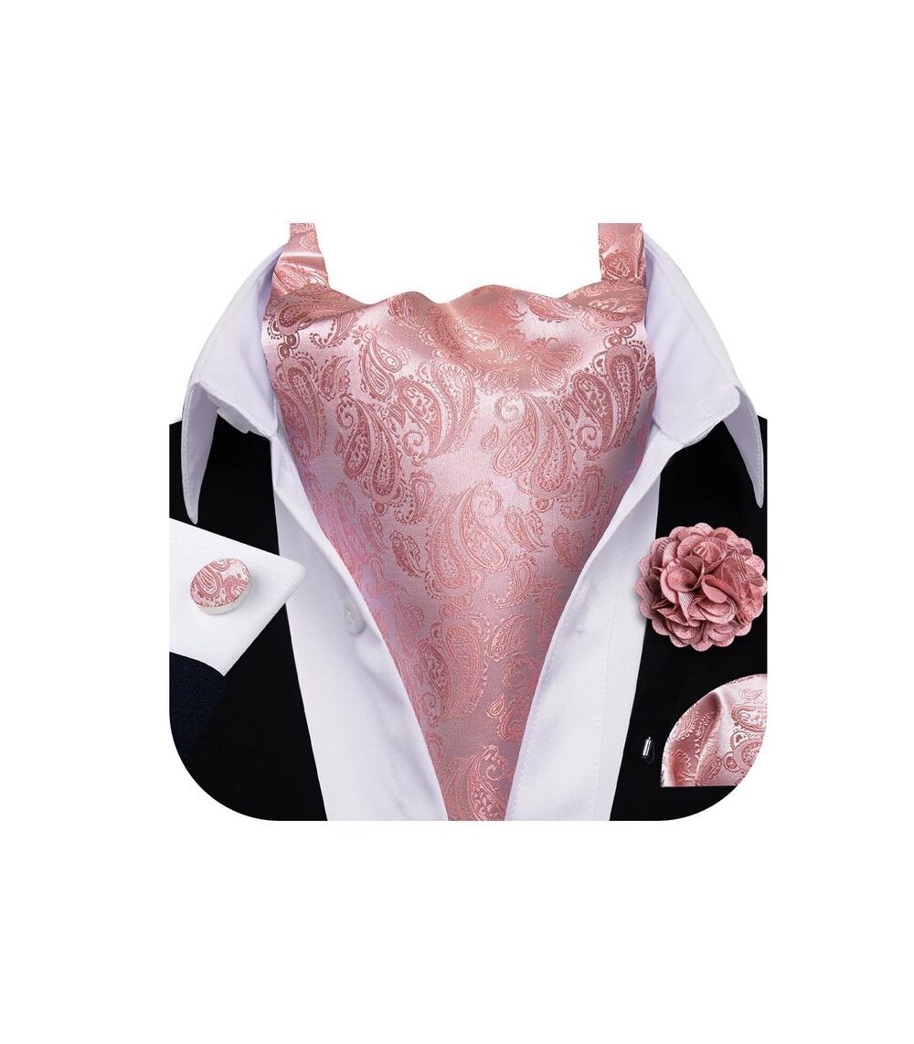 8594 Ascot Tie Cravat Scarf Paisley Pink Self Ties Pocket Square Cufflinks